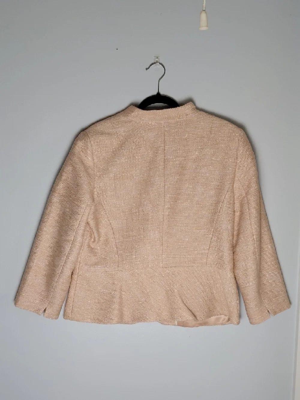 Talbots Blush Pink Metallic Tweed Collarless Blazer